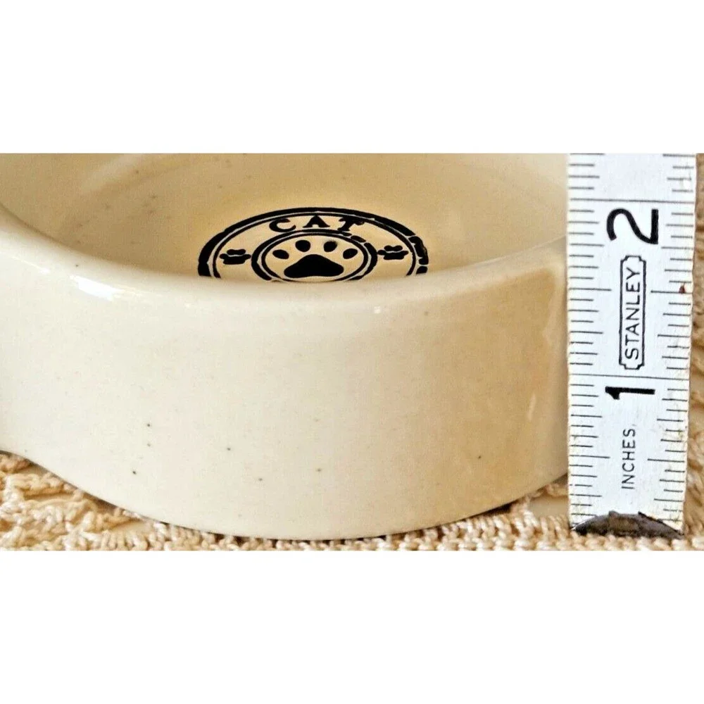 Double Sided Beige Speckled Ceramic Cat Food and Water Dish